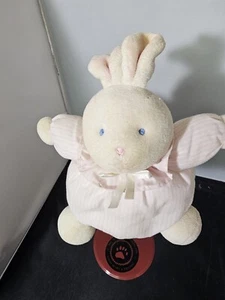 VTG Soft Dreams Sewn Pink White Bunny Rabbit Plush Ruffle Collar Rattle Beanie - Picture 1 of 7