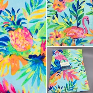 Cynthia Rowley Tropical Spa Beach Towel Flamingo Pineapple Flowers Foliage 36x70 - Picture 1 of 9