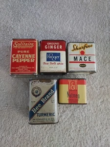 VECCHIE scatole di latta per spezie in metallo vintage lotto di 5 collezione - Foto 1 di 15