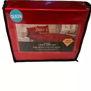 Juicy Couture Queen 4 Piece Satin Sheet Set “The Rose Collection” New - Picture 1 of 3
