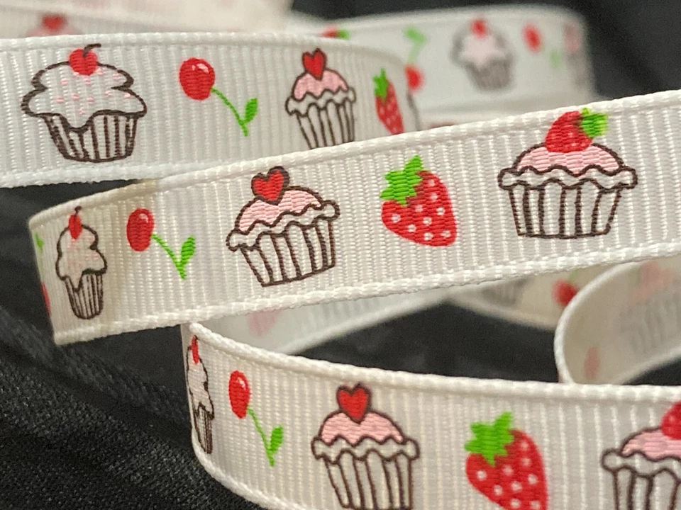 3/8" Cupcake white grosgrain RIBBON 1 yard party birthday decor baby shower bow - Image 1 of 4