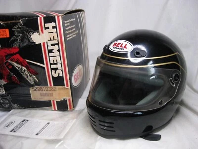 Capacete de motocicleta vintage BELL RS II grande L preto V 1985 com caixa e papel - Imagem 1 de 4
