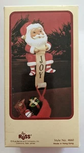 Mantle Stocking Hanger Santa Claus Christmas Hook Holder JOY RUSS Hong Kong NEW - Picture 1 of 8