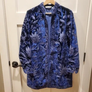 Weiche Umrandung Blazer Jacke blau S Mogul Samt Taschen Blumen bestickt - Bild 1 von 17