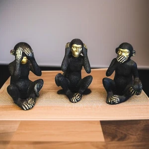 DIE 3 AFFEN NIX SEHEN NIX HÖREN NIX SAGEN GIESSHARZ-FIGUREN DEKORATION 11,5 CM - Bild 1 von 2