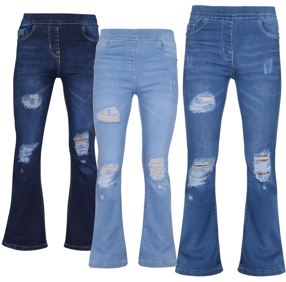 A2Z 4 KIDS® Kinder Mädchen Denim Jeans Komfort Stretchig Ausgestellt Glockenboden Ripped Mode Hose