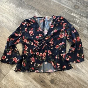 Neu ohne Etikett Hippie Laundry geblümtes Top V-Ausschnitt gerafft zum Binden Gr. L - Bild 1 von 14