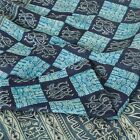 Sanskriti Vintage Sarees 100% Pure Silk Blue/Grey Print Sari 5Yd Craft Fabric   
