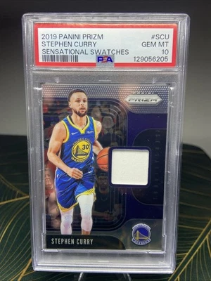 Parche Stephen Curry 2019-20 Panini Prizm #SS-SCU usado en juegos PSA 10 Foto 1 de 2