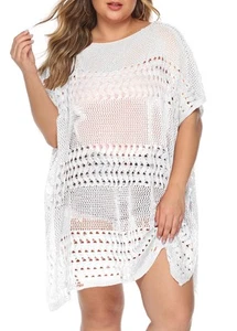 Womens Beach Cover Up Hollow Out, Crochet Plus Size Swimsuit Bathing Suit Cov... - Picture 1 of 7
