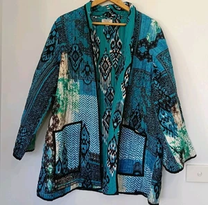 Orientique Jacket Womens 20 Reversible Coat Quilted Pockets Bohemian Hippie Bold - Picture 1 of 4