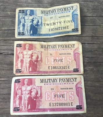 Military Payment Certificate  2 Five Cents, 1 Twenty Five Cents Series 692  - Image 1 of 2