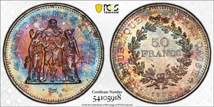 MS67 1978 Frankreich Silber 50 Francs, PCGS Trueview - VIVID Rainbow getönt - Bild 1 von 11