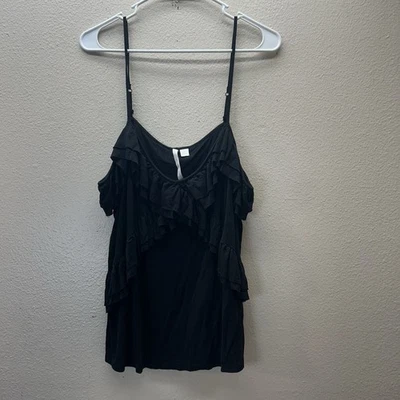 VTG Y2K Babydoll Tank Top XL Black Ruffle Fairy Lauren Conrad Whimsigoth - Image 1 of 4