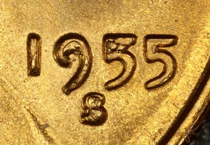 1955-S Error Lincoln Wheat Cent - Die Chip Filled 5, 9, & Mint Mark (5) - Picture 1 of 3