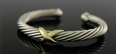 Brazalete David Yurman X Clásico Cable Oro 14k Plata de Ley 7mm 6.25" Foto 1 de 4