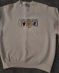 Vintage 90s Western Michigan Univ. Mom "Love" Embroidered Size Large Ivory... - Picture 1 of 11