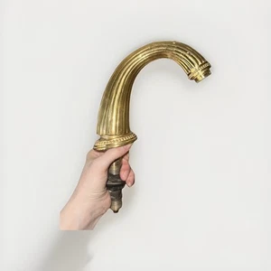Vintage Brass Sink Tub Faucet Farmhouse Style Faucet, Ribbed, Gold, Gooseneck - Picture 1 of 10