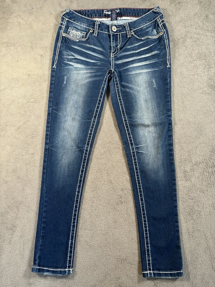 Amethyst Skinny Jeans Womens 9 Blue Low Rise Slim Heavy Stitch 28x28 Stretch - Image 1 of 4