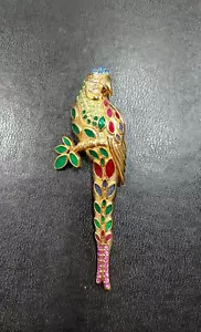Signed TRIFARI TM Enamel Rhinestone Parrot Brooch Pin Amazing 4" Inch Vintage - Picture 1 of 9