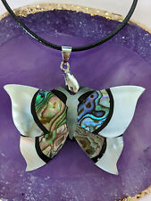 Stunning Mother of Pearl & Abalone large butterfly pendant on thong necklace P19