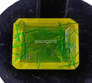 Bi Color Rutilated Quartz 120 Ct Certified Emerald Cut Loose Gems 36x28mm 4SUZ - Picture 1 of 8