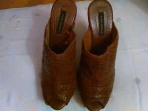 Zara Woman Brown Woven Leather Platform Clog Higwh Heel Open Toe Mules Shoes 38 - Picture 1 of 7