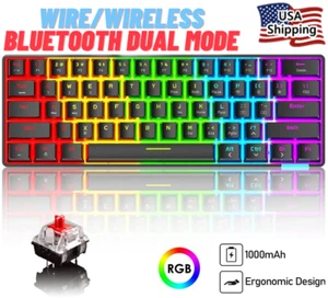 60% Mechanical Wireless Gaming Keyboard RGB Backlit Bluetooth 5.0 Type-C For PC - Picture 1 of 10