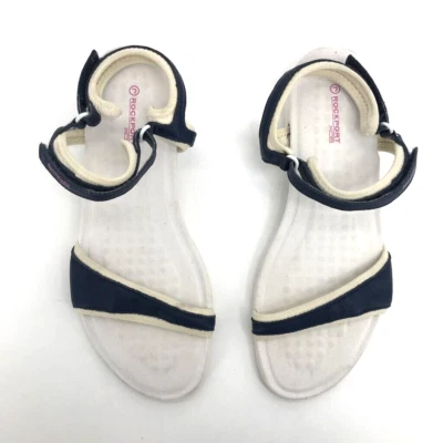 Sandalias Rockport XCS para mujer con correa al tobillo azul blanco cuero punta abierta tacón plano 10 Foto 1 de 4