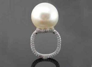 2.10CT Simulated Sapphire & Large Fancy Pearl Women's Engagement 935 Silver Ring - Picture 1 of 9