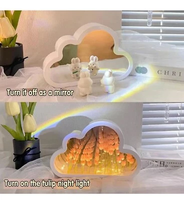 Luz Nocturna Nube Tulipanes Lámpara Dormitorio 20 Luces LED Flores Espejo Regalo Romántico Foto 1 de 4