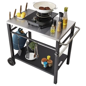 VEVOR Carrello da Pranzo per BBQ Feste all'Aperto Ripiano Doppio Piano 85x55 cm - Imagen 1 de 12