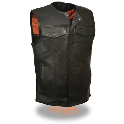 Milwaukee SOA Men's Collarless Naked Leather Vest w/ Snap & Zipper Front MLM3511 - Image 1 of 3