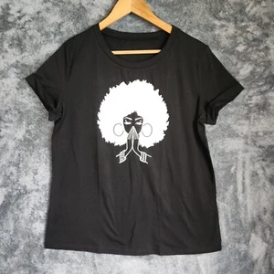 Cute Black Girl Afro Hair Pretty African American T-Shirt Medium NEW Black White - Picture 1 of 7