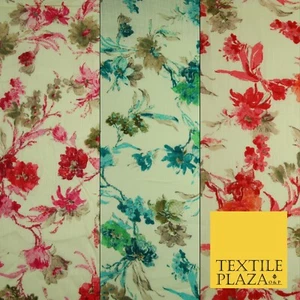 Tela de lino de algodón floral 100 % pura estampada de lujo de verano mezcla de lirios orquídeas artísticas - Imagen 1 de 10