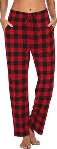 Ekouaer Women Pajama Pants Comfy Pj Bottom with Pockets Stretch Plaid Sleepwear - Picture 1 of 34