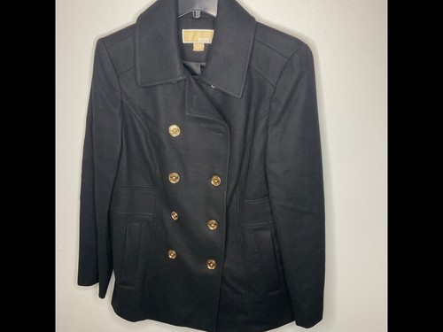 CAPPOTTO PEA MICHAEL KORS NERO DOPPIO PETTO MISTO LANA $275 TAGLIA 12