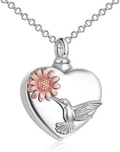 Heart Urn Necklaces for Ashes Sterling Silver Hummingbird Sunflower/Butterfly Da - Picture 1 of 6