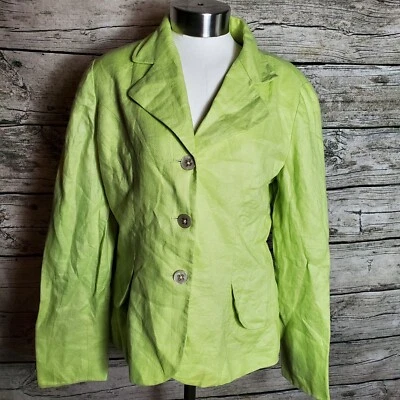 Chaqueta Coldwater Creek verde pétalos de lino talla 10 Foto 1 de 4