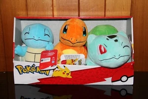 Official Licensed Pokemon 8 Inch Plush 3 Pack Squirtle, Bulbasaur, Charmander - Picture 1 of 4