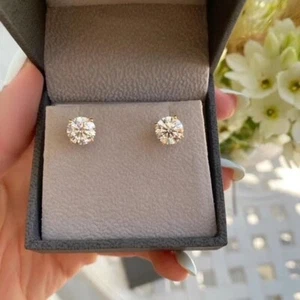 4 Ct TW Moissanite Screw Back Solitaire Stud Earrings - GRA Certified D VVS1 8mm - Picture 1 of 9