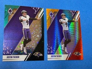 2 Justin Tucker 2021 Panini Phoenix Celestial parallel & Fire Burst Ravens LOT