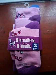 PONIS EN ROSA calcetines caballos niños talla 7-11 3 piezas calcetines caballos animal ecuestre - Imagen 1 de 10