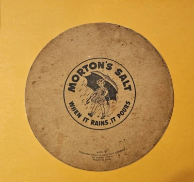 Cartel publicitario de cartón metálico Morton Salt años 30 vintage estufa sartén remache Foto 1 de 2