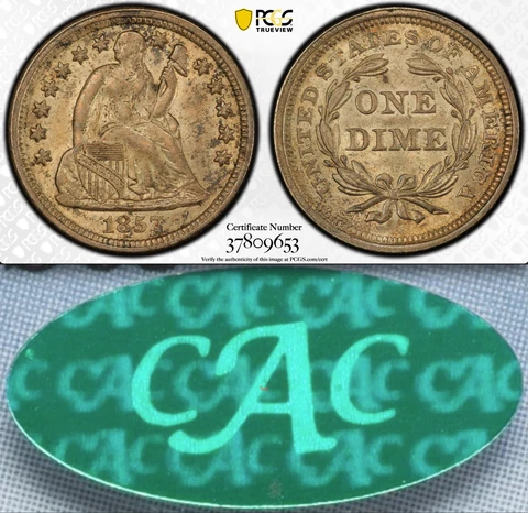 1857 PCGS MS64 Sleeper █ 5X Rarer Than 1916-D Mercury █ Seated Dime █ STARS 10C Cover