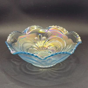 LENOX Imperial Ice Blue Carnival Glass Bowl Embossed Circles Original Sticker - Picture 1 of 7