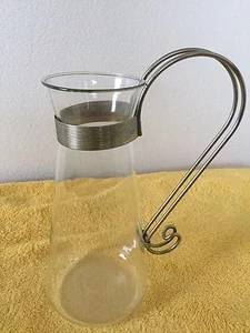Vintage Glass Carafe Brass (brass plated?) Handled Deco Mid Century Decanter - Picture 1 of 9