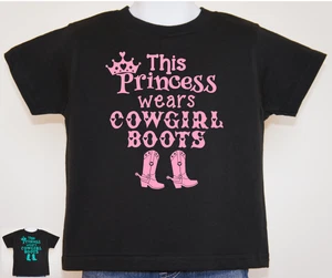 Toddler Girl’s Black Western T-shirt "This Princess wears COWGIRL BOOTS" - Picture 1 of 4