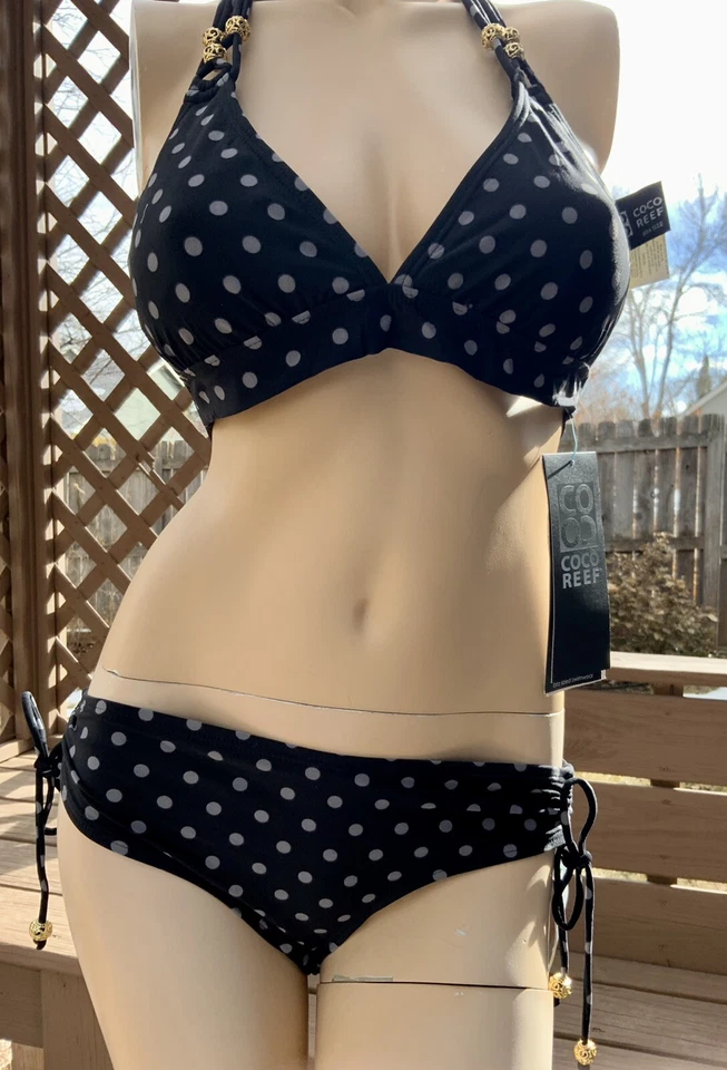 NWT COCO REEF BIKINI SET SWIMWEAR WOMENS BLACK GREY  Polka Dot 32-34C, 36-38 C - Image 1 of 3