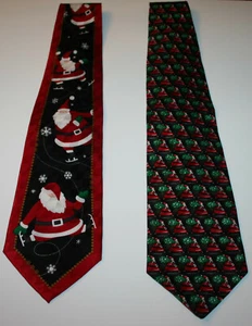 Two (2) Hallmark COOL YULE Silk Christmas Neck Ties ~ Both with Santa - Picture 1 of 12